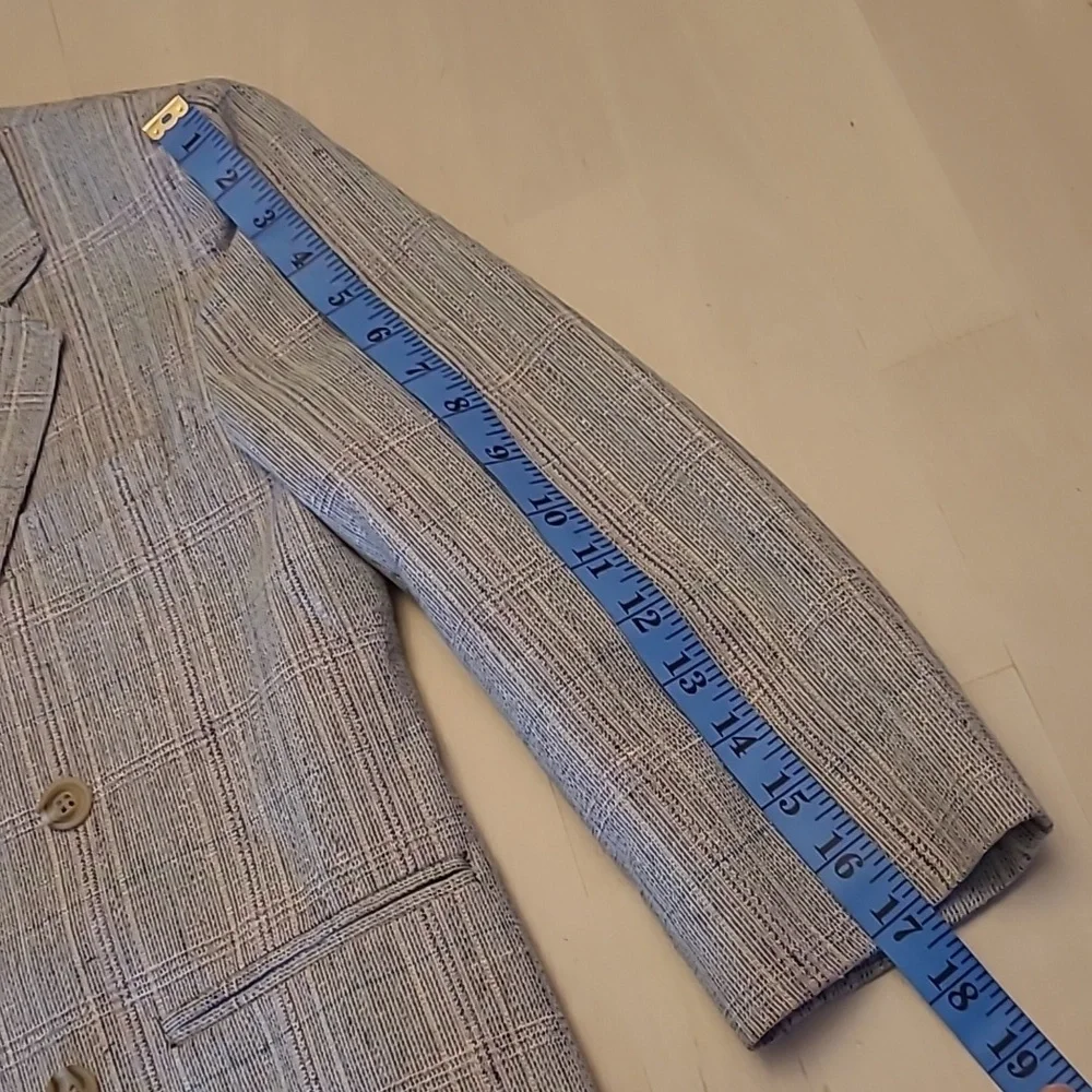 NWOT VTG Giovanni Bellini Grey Mutli Colored Plaid Wool 3/4 Sleeved Blazer - Picture 5 of 12